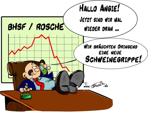 Cartoon: Unterstützung (medium) by Trumix tagged basf,roche,politik,schweinegrippe,grippewelle,aktienkurs,trummix