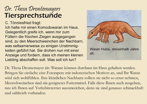 Cartoon: Drontemayers Tiersprechstunde (medium) by Ines Plate tagged waran