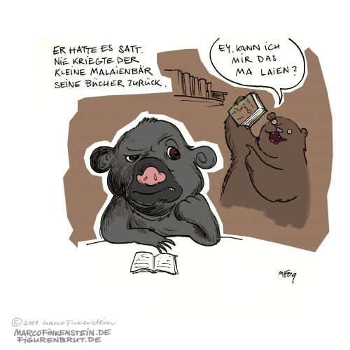 Cartoon: Malaienbär (medium) by MarcoFinkenstein tagged malaienbär,buch,bücher,ausleihen