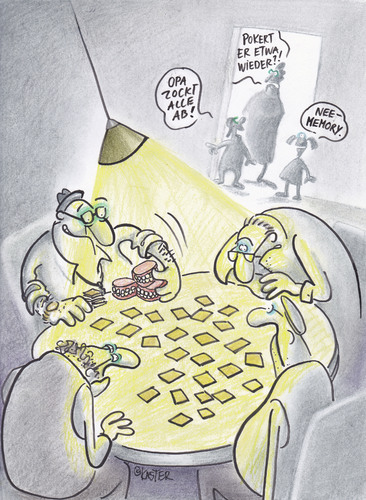 Cartoon: abzocke (medium) by Petra Kaster tagged alter,senioren,aktivität,spiele,reizeit,lebensfreude,familie,männer,alter,senioren,aktivität,spiele,reizeit,lebensfreude,familie,männer