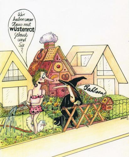 Cartoon: Bahlsenhexe (medium) by Petra Kaster tagged grimm,brüder,städtebau,reihenhäuser,kekse,vorstädte,wohnungsbau,architektur,bausparen,märchen,hänsel und gretel,hexe,wüstenrot,haus,immobilien,wohnen,wohnung,bauen,bahlsen,zuckerhaus,kekse,stadt,dorf,wohnungsbau,grimm,hänsel,und,gretel