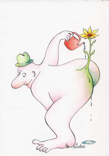 Cartoon: die blume des bösen (medium) by Petra Kaster tagged ökologie,natur,glückwünsche,gartenbau,blumen,frühling,cartoon,cartoons,illustration,illustrationen,frühling,jahreszeit,wetter,klima,umwelt,natur,blumen,blume,pflanze,garten,ökologie,glückwünsche,gartenbau,po,hintern,wasser,nackt,wachsen,wachstum