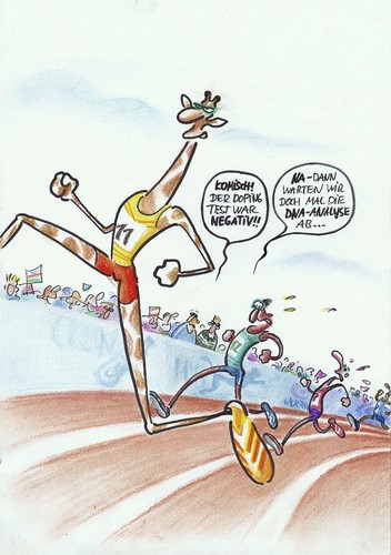 Cartoon: doping test (medium) by Petra Kaster tagged sport,olympia,leichtatlethik,doping,klonen,dna