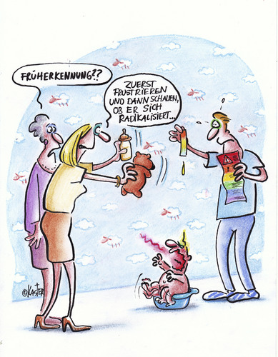 Cartoon: früherkennung (medium) by Petra Kaster tagged islamismus,radikalisierung,wutbürger,eltern,kinder,früherkennung,islamismus,radikalisierung,wutbürger,eltern,kinder,früherkennung