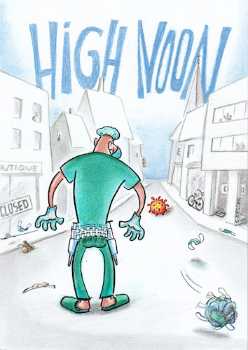 Cartoon: high noon (medium) by Petra Kaster tagged corona,pandemie,naturkatastrophe,impfen,impfstoff,western,lockdown,ausgangssperre,ausgangsbeschränkung,kontaktverbot,virus,gesundheit,ärzte,virologen,corona,pandemie,naturkatastrophe,impfen,impfstoff,western,lockdown,ausgangssperre,ausgangsbeschränkung,kontaktverbot,virus,gesundheit,ärzte,virologen