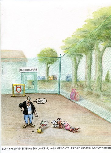 Cartoon: hundeschule (medium) by Petra Kaster tagged bildung,schule,tiere,hunde,schweine,erziehung,ausbildungsförderung,pisa,karriere,ausbildung