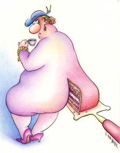 Cartoon: Schwarzwälderkirsch (medium) by Petra Kaster tagged kaffeetanten,torte,backen,gesundheit,schönheit,fitness,frauen,diät