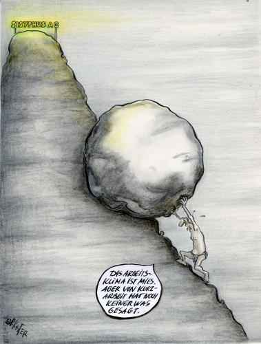 Cartoon: sisyphus AG (medium) by Petra Kaster tagged finanzkrise,wirtschaftskrise,kurzarbeit,hartz,iv,job,center,leiharbeit,sisyphus,arbeitsmarktpolitik,betriebsklima,personalpolitik,arbeitslosigkeit,gewerkschaften,klassenkampf,streik,cartoon,cartoons,finanzkrise,wirtschaftskrise,kurzarbeit,wirtschaft,arbeit,job,karriere,stellenabbau,fusionen,bergbau,ruhrgebiet,zechenstillegung,personalpolitik,wirtschaftswachstum,zechensiedlung,pütt,schicht,geld,finanzen,existenz,arm,armut,arbeitslos,arbeitslosigkeit,hartz,job center,arbeitsamt,leiharbeit,sisyphus,arbeitsmarktpolitik,betriebsklima,klassenkampf,gewerkschaften,streik,center