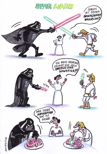 Cartoon: spar wars (medium) by Petra Kaster tagged star,wars,resourcen,technologie,energie,energiewende,film,strompreise,stromkonzerne,star,wars,resourcen,technologie,energie,energiewende,film,strompreise,stromkonzerne