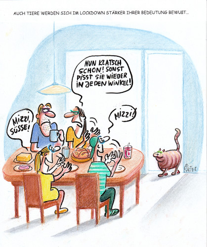 Cartoon: tirrelevanz (medium) by Petra Kaster tagged corona,systemrelevanz,tiere,katzen,familie,augangsbeschränkungen,corona,systemrelevanz,tiere,katzen,familie,augangsbeschränkungen