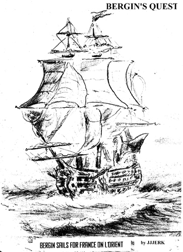 Cartoon: Bergin sails on Lorient (medium) by jjjerk tagged cuirassier,lorient,philippe,daniel,bergin,france,cartoon,book,war,history,historical,harpur,flames,fire,caricature