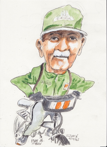 Cartoon: Paddy on his bicycle (medium) by jjjerk tagged paddy,bicycle,cartoon,caricature,irish,ireland,green,artist,painter
