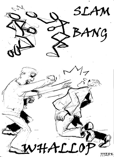 Cartoon: Slam bang Whallop (medium) by jjjerk tagged slam,bag,whallop,cartoon,caricature,fighting,men