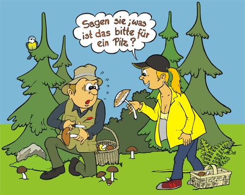 Cartoon: Auf Pilzpirsch (medium) by MiS09 tagged herbst,pilzsucherin,pilze,wald,natur
