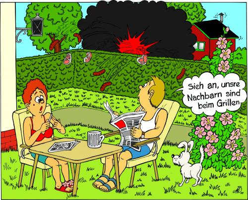 Cartoon: Wenn die Nachbarn grillen (medium) by MiS09 tagged grillen,nachbarn,garten,freizeit,erholung