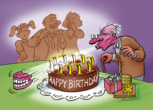 Cartoon: Happy Birthday (medium) by Michael Becker tagged geburtstag,torte,kerzen,gebiss,alter,mann,geschenk