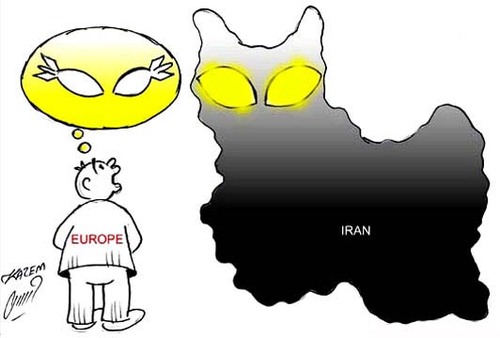 Cartoon: atomic eyes-iran (medium) by Hossein Kazem tagged atomic,eyes,iran