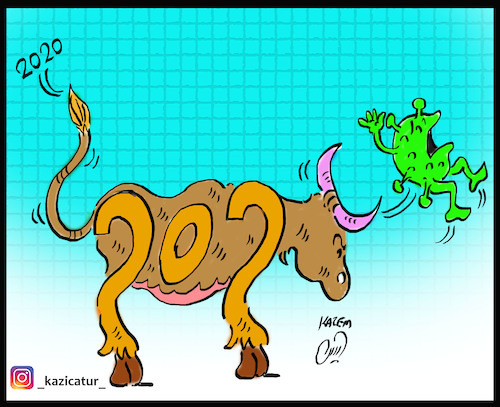 Cartoon: happy new year 2021 (medium) by Hossein Kazem tagged 2021,cow,health,happy,new,year