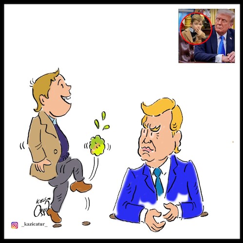 Cartoon: musk child v trump table (medium) by Hossein Kazem tagged musk,child,trump,table