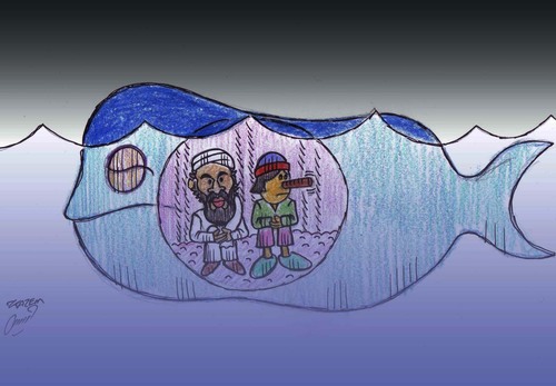 Cartoon: pinocchio and bin laden (medium) by Hossein Kazem tagged pinocchio,and,bin,laden