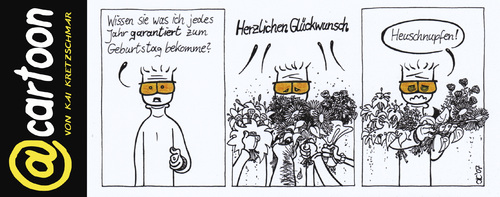 Cartoon: Blumen zum Geburtstag (medium) by kunstkai tagged grippeschutz,grippe,impfung,kunstkai,cartoon,blumen,geburtstag,ehrentag,etcar,toon,kult