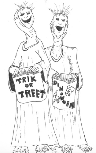 Cartoon: Dinoween (medium) by Ishmael137 tagged halloween,dinosaurs,trick,treat
