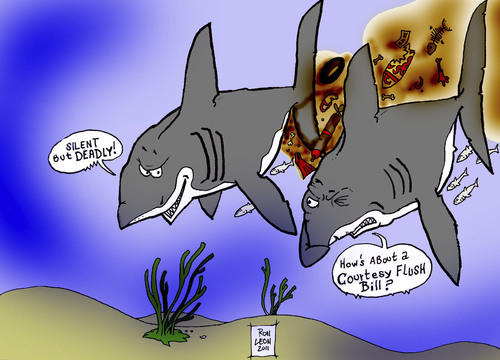 Cartoon: DUDE....REALLY.....PLEASE! (medium) by DaD O Matic tagged sharks,fart,poop,stink