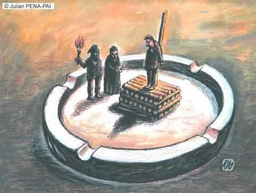 Cartoon: ash tray (medium) by penapai tagged inquisition,inquisition,hinrichtung,scheiterhaufen,verbrennen,tod,justiz,sucht,aschenbecher,rauchen,zigarette,gesundheit,selbstmord