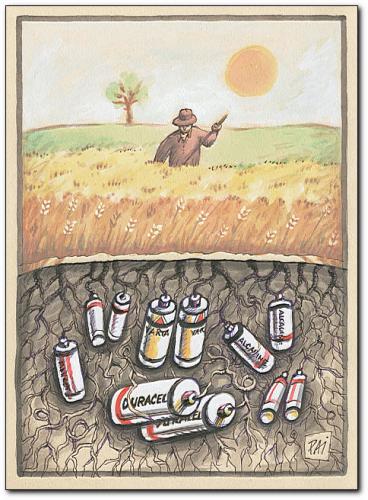 Cartoon: energy (medium) by penapai tagged battery,energie,batterie,ökosprit,ökoenergie,pflanze,getreide,bauer,landwirtschaft,wurzel,antrieb,wachstum,alternativenergie