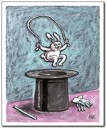 Cartoon: illusionism (medium) by penapai tagged hare,illusion,zauberer,zylinder,hut,hase,kaninchen,zaubertrick,unterhaltung