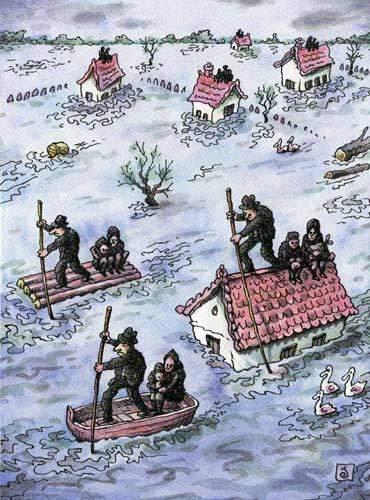 Cartoon: immigration (medium) by penapai tagged house,water,course,weather,immigration,ausländer,auswandern,wetter,flut,untergang,katastrophe,überflutung,wohnen
