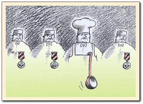 Cartoon: medals (medium) by penapai tagged cook,koch,nahrung,essen,restaurant,gewinner,auszeichnung,meister,professioneller,schöpfkelle,suppe,arbeit,kunst,gourmet,geschmack,gewürz,medaillie