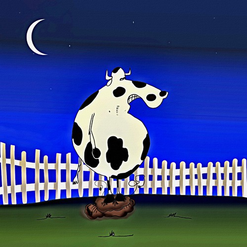 Cartoon: Cow Stepping in his poo (medium) by tonyp tagged arp,cow,shit,stepping,arptoons,poo