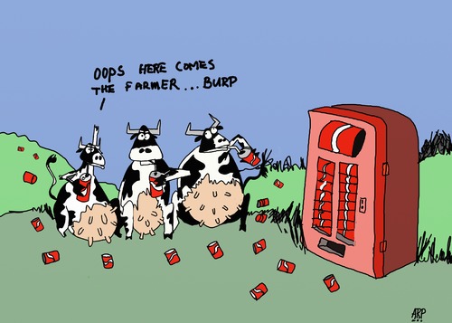 Cartoon: Drinking with the cows (medium) by tonyp tagged arp,arptoons,cows,drinking,pop,farm