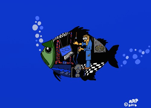 Cartoon: HERE FISHY (medium) by tonyp tagged arp,fish,man,machanical