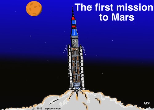 Cartoon: Mars Mission (medium) by tonyp tagged arp,suit,cases,mars,space,rocket,arptoons