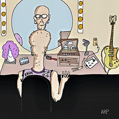 Cartoon: Rockstar (medium) by tonyp tagged arp,rock,singer,guitar,music,old,young,band,tin,man