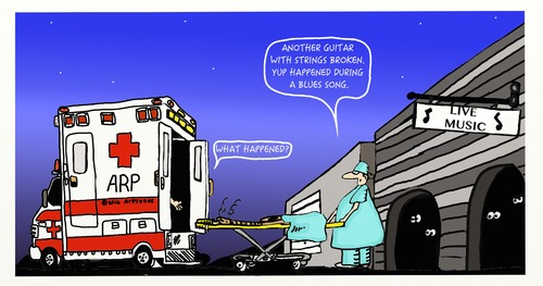 Cartoon: There goes another guitar (medium) by tonyp tagged arp,music,guitar,ambulance,medic,strings