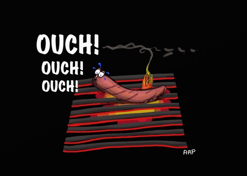 Cartoon: YOUCH (medium) by tonyp tagged arp,bbq,hotdog,pain,fire,grill