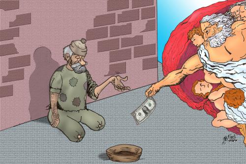 Cartoon: Donation (medium) by Fadi tagged poverty,third,world,hunger,dollar,god,religion
