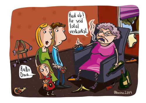 Cartoon: verkorkst (medium) by ullmann tagged familie,verwandtschaft,eltern,oma,enkel,besuch,verkorkst,beziehung