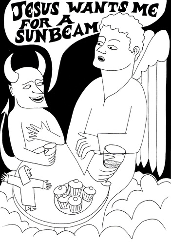Cartoon: A world of opportunity (medium) by baggelboy tagged heaven,hell,bad,good,talk,chat,cloud,angel,devil