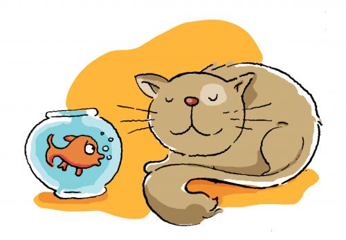 Cartoon: cat and fish (medium) by dloewy tagged animals,pets,cat,fish