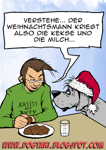 Cartoon: Kekse für den Weihnachtsmann (medium) by dogtari tagged weihnachten,dogge,deutsche,dane,great,weihnachtsmann,xmas