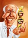 Cartoon: J. D. Watson (small) by William Medeiros tagged medicine,science,scientist,dna,caricature,