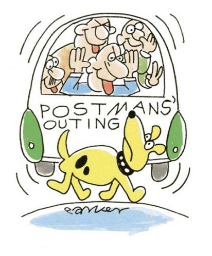 Cartoon: postmen  and dog (medium) by daveparker tagged coach,outing,postmen,dog,