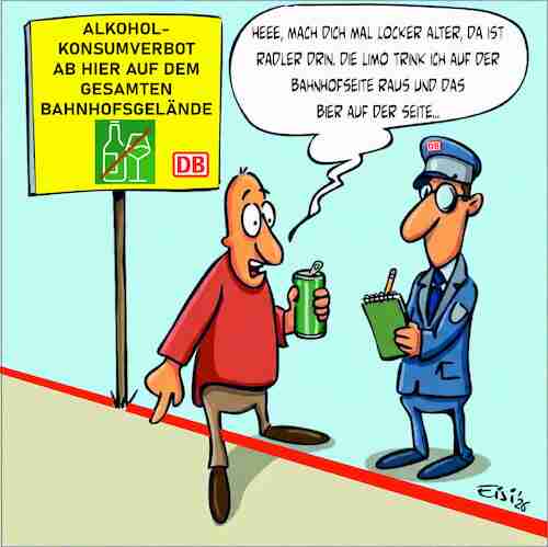 Cartoon: Alkoholverbot am Bahnhof (medium) by eisi tagged alkoholverbot,bahnhof,deutsche,bahn