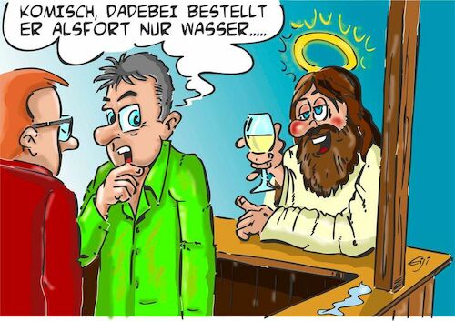 Cartoon: Es ist Weinfestzeit (medium) by eisi tagged wein,wasser,jesus