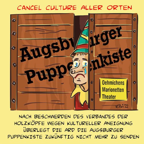 Cartoon: political correctness (medium) by eisi tagged cancle,culture,political,correctness,augsburger,puppenkiste,ard,holzköpfe,kulturrevolution,hysterie