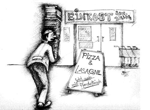 Cartoon: Darf ich umtauschen! (medium) by Jot tagged fastfoot,pferdefleisch,nahrung,betrug,gewinn,gier